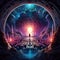 Surreal Digital Illustration: Vibrant Portal of Puzzles in a Labyrinth