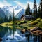 Surreal Digital Painting of a Wilderness Retreat in the Alaskan Wilderness