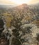 Surreal dramatic deserted earth landscape panorama with beautiful cliff formations and golden sunset background in Vashlovani