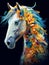 Surreal drawing of a horse. Various shapes and colors. Chromatic and fantastic composition.