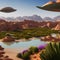 A surreal, dreamlike desert landscape with floating islands and alien flora4, Generative AI