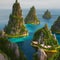 A surreal dreamscape of floating islands, crystal waters, and fantastical creatures3, Generative AI