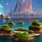 A surreal dreamscape of floating islands, crystal waters, and fantastical creatures4, Generative AI