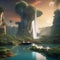 A surreal dreamscape, with floating islands and waterfalls, creating a sense of whimsy and imagination1