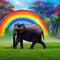 A surreal elephant with a tail of rainbow ribbons, radiating joy and happiness in a vibrant landscape5, Generative AI