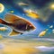 A surreal fish with angelic wings, swimming through a celestial sea filled with shimmering stars5, Generative AI