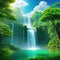 Surreal float landscape with waterfall