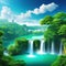 Surreal float landscape with waterfall