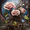 surreal frescoes. Painting with a ceramic rose