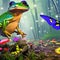 A surreal frog with butterfly wings, hopping among glowing mushrooms in a whimsical enchanted forest3, Generative AI