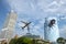 Surreal Funny Spider, Jet Airplane, City Skyline