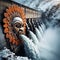 Surreal Fusion: Hydroelectric Plant in Orange Masked Beauty, generative ai