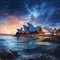 Surreal fusion of the Sydney Opera House, The Rocks, and Bondi Beach