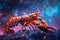 Surreal Galactic Lobster Nebula Scene with Twinkling Stars, Vibrant Cosmic Background Illustration for Fantasy Art