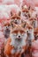 Surreal Gathering of Red Foxes Against Pink Cloud Background Artistic Wildlife Concept