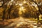 Surreal ghostly tree covered road