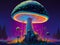 Surreal Giant Neon Mushroom in the Night Sky, AI Generated Art