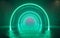 A surreal, glowing neon tunnel made up of concentric arches opens up like a mysterious portal, casting an ethereal glow on the