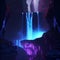 A surreal glowing waterfall in cinematic world