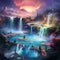 Surreal hot spring filled with vibrant, sparkling geysers in an otherworldly landscape