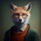 Surreal hybrid creature, half fox, half man in mythologie, wearing a sweater, jacket and eyeglasses, illustration