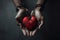 A surreal image of a person holding a red heart in hands connected by a chain, symbolizing the breaking of racial barriers.