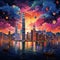 Surreal and Imaginative Depiction of Hong Kong's Skyline at Sunset