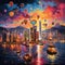 Surreal and Imaginative Depiction of Hong Kong's Skyline at Sunset