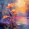 Surreal Impressionist Digital Painting of Mesmerizing Landscape with Transforming Plant Stems