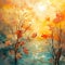 Surreal Impressionist Digital Painting of Mesmerizing Landscape with Transforming Plant Stems