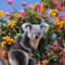 A surreal koala with a tail of blooming flowers, clinging to a whimsical eucalyptus tree4, Generative AI