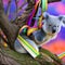 A surreal koala with a tail of rainbow ribbons, clinging to a fantastical eucalyptus tree4, Generative AI
