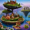 A surreal landscape of floating islands, adorned with fantastical architecture and whimsical flora and fauna2, Generative AI