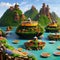 A surreal landscape of floating islands, adorned with fantastical architecture and whimsical flora and fauna3, Generative AI