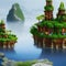 A surreal landscape of floating islands, adorned with whimsical architecture, lush vegetation, and mystical creatures2, Generati