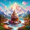 Surreal landscape of mouthwatering cakes and food in vibrant digital painting style