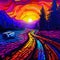 Surreal Landscape with Neon-Colored Tire Marks