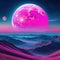 A surreal landscape with pink moon and majestic