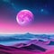 A surreal landscape with pink moon and majestic