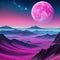 A surreal landscape with pink moon and majestic