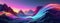 Surreal landscape: rocky mountains and neon curvy colorful lines in motion. Flowing energy concept.