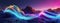 Surreal landscape: rocky mountains and neon curvy colorful lines in motion. Flowing energy concept.