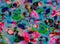 Surreal metaverse crazy abstract seamless pattern with multicolor particles.