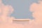 Surreal minimal podium outdoor on blue sky pink blue pastel soft clouds with space.Beauty cosmetic product placement pedestal