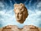 Surreal modern conceptual art poster with ancient statue face of Apollo and sky. Collage of contemporary art.