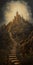 Surreal Mountain Castle Painting With Darkly Detailed Naturalism