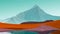 Surreal mountains landscape with teal peaks and sky. Minimal abstract background. Shaggy surface with a slight noise. 3d