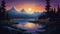 Surreal Night Scene In Montana National Park: Minimalist Style Painting