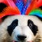 A surreal panda with peacock feathers, showcasing a stunning display of iridescent patterns4, Generative AI