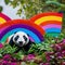 A surreal panda with wings made of rainbow-hued leaves, showcasing a stunning display of colors3, Generative AI